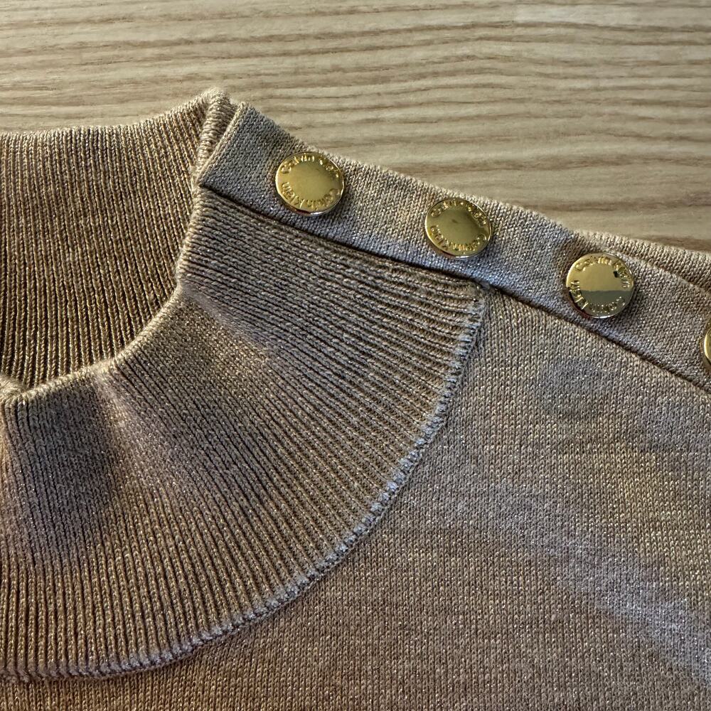 Calvin Klein | NWT Mock Neck Gold and Lurex Sweater with Gold Buttons size XL - Picture 9 of 12